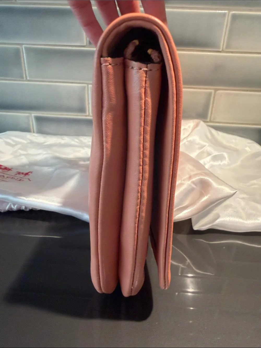 Coach Coral Pink Leather Clutch with Gold Turnlock